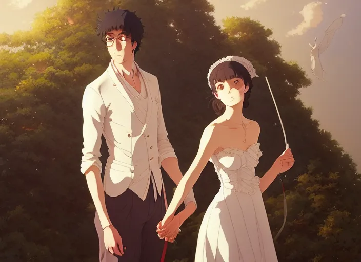 Prompt: wealthy couple william and fanny nightingale, honeymoon in florence italy 1 2 may 1 8 2 0, delicate features finely detailed perfect art, gapmoe yandere grimdark, trending on pixiv fanbox, painted by greg rutkowski makoto shinkai takashi takeuchi studio ghibli