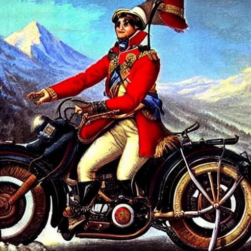 Image similar to napoleon crossing the alps on a harley davidson