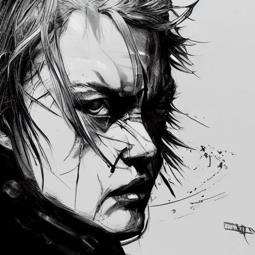 Image similar to cinematic portrait of yor forger, artwork by yoji shinkawa, illustration, black and white, concept art, intricate details, trending on artstation