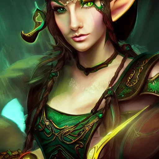 Prompt: female elf bard, Jade, dungeons and dragons, amazing detail, character concept art, illustration, fantasy, epic, 4k