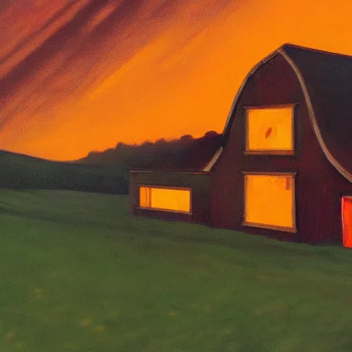 Image similar to burning barn, edward hopper, sad, lonely, emo rap cover, mixtape