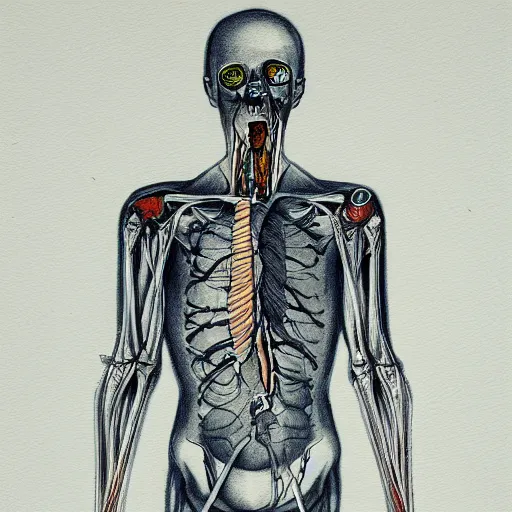 Image similar to anatomical ghost, ink paint, wires