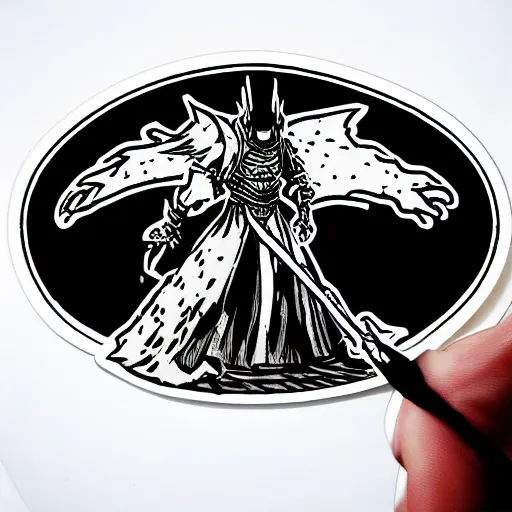 Image similar to a sticker illustration of a dark souls lord