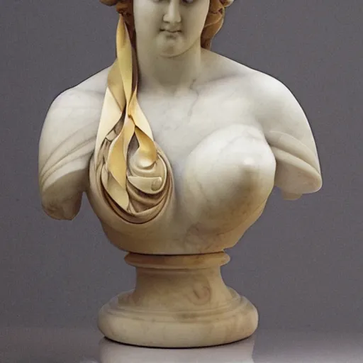 Prompt: beautiful marble bust of the goddess of the moon, with ribbons in the style of Escher, by Michelangelo