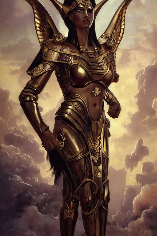 Prompt: Mystical Atlantean Valkyrie, Regal, Realistic, Refined, full portrait of a beautiful female Anubis Cyborg Warrior, Detailed Digital Art, Oil Painting, William-Adolphe Bouguereau, Steampunk, Walt Disney (1937), dynamic lighting, Josephine wall, very beautiful, character illustration by François Boucher, Highly Detailed, Cinematic Lighting, Unreal Engine, 8k, HD