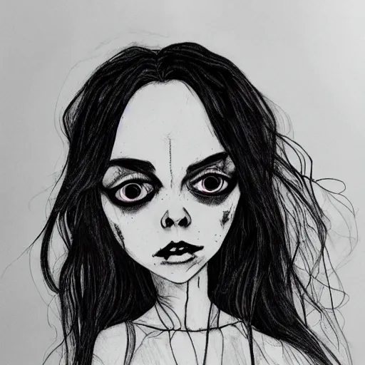 Image similar to grunge drawing of billie eilish in the style of corpse bride