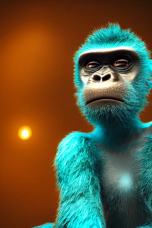 Prompt: Photography of ultra mega super hyper realistic detailed monkey in cyberpunk suit with many details by Hiromasa Ogura . Photo shot from 30m distance on ultra mega super hyper Leica Q2 Camera, Rendered in VRAY and DaVinci Resolve and MAXWELL and LUMION 3D, Volumetric cyan gold natural light