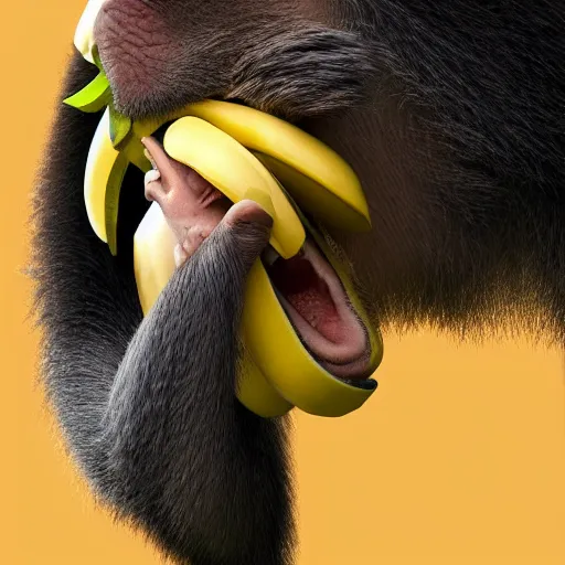 Image similar to monkey eating banana, higly detailed, 8 k, photorealistic, art concept, artstation, sharp focus