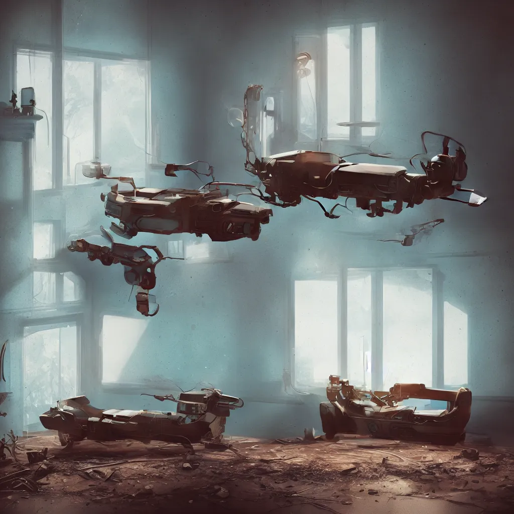 Image similar to intimate photograph of one single lone solitary cerulean and brown decaying futuristic robot lying on a frayed fainting couch in front of a beautiful fireplace with a cozy fire, in a dusty Victorian home, soft morning light seeping in a window, with cinematic lighting and lens flare, tall ceiling, octane render, cgsociety, by Simon Stalenhag and Rouhollah Toghyani and Sylvian Boussiron and Alfonso Cuaron, highly detailed closeup portrait, award-winning highly detailed 8k anamorphic closeup tight cinematic movie photograph