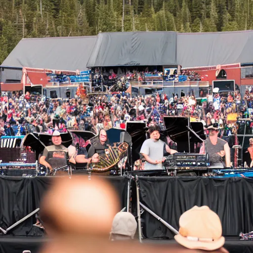 Prompt: fallen Bigfoot band Sasquatch concert big rock arena show Sasquatch on stage