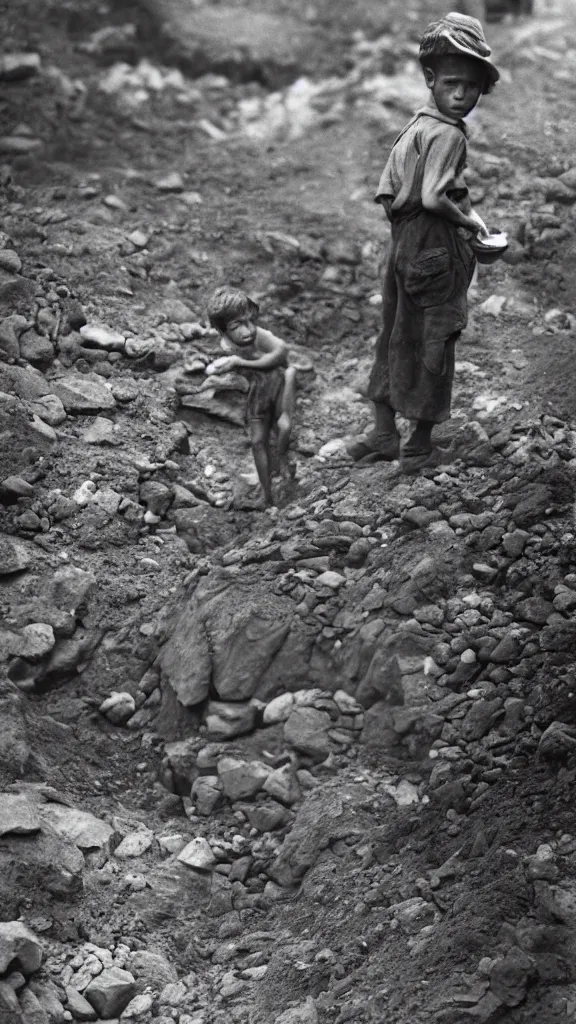 Prompt: a tipple boy, by sebastiao salgado, photography, tones of black, 4 k, at turkey knob mine in macdonald, west virginia, 1 9 0 8