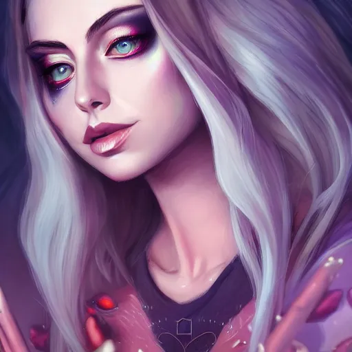 Image similar to a portrait of a beautiful willa holland death metal makeup, art by lois van baarle and loish and ross tran and rossdraws and sam yang and samdoesarts and artgerm, digital art, highly detailed, intricate, sharp focus, trending on artstation hq, deviantart, unreal engine 5, 4 k uhd image