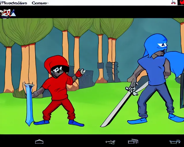 Image similar to screenshot of a crips gang member in the two dimensional cartoon web browser game swords and sandals ( 2 0 0 5 ), adobe flash player, high quality