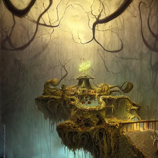 Prompt: gediminas pranckevicius waterpark in hell painting by brain froud, charles vess, cinematic lighting, epic composition, highly detailed