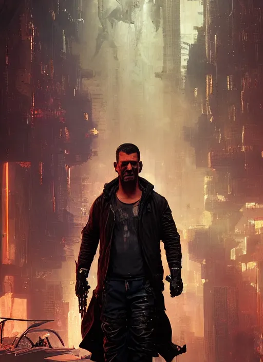 Prompt: cyberpunk version of the punisher walking into a cyberpunk nightclub (blade runner 2049, cyberpunk 2077). Orientalist portrait by john william waterhouse and James Gurney and Theodore Ralli and Nasreddine Dinet, oil on canvas. Cinematic, hyper realism, realistic proportions, dramatic lighting, high detail 4k