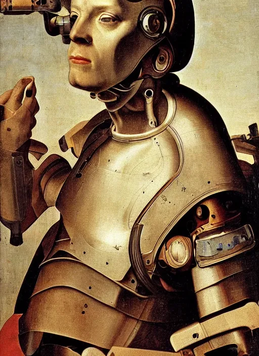 Prompt: a portrait of a cyborg by Petrus Christus, renaissance style