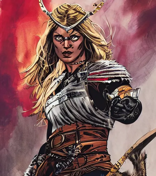 Image similar to Viking female warrior, by MARVEL comics and Sandra Chevrier, 4k