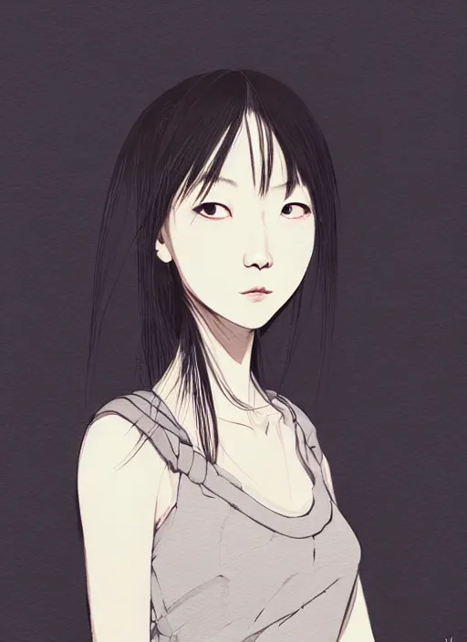 Image similar to a full - body portrait of a young japanese woman standing in tokyo street, confident pose, intricate, elegant, sharp focus, illustration, highly detailed, concept art, matte, trending on artstation, anime, art by james jean and artgerm and brian despain and alberto mielgo, greg rutkowski, wlop, ilya kuvshinov, strong strokes