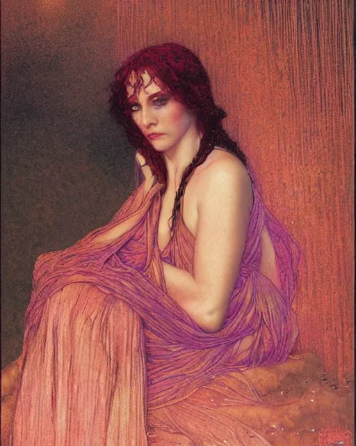 Prompt: a cautious woman, mysterious, dark, intricate, concept art, smooth, sharp focus, illustration, by delphin enjolras, by carlos schwabe,