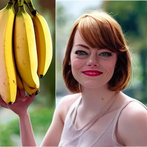 Prompt: a banana fruit that has the accurate facial expressions of emma stone on it, dark humor, dalle 2 generation