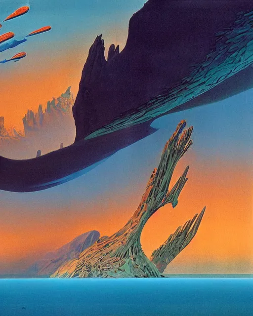 Image similar to blue planet by roger dean, 4 k, hyper detailed