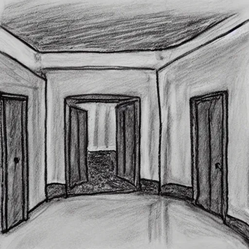 Image similar to “ child ’ s bad crayon drawing of the overlook hotel interior ”