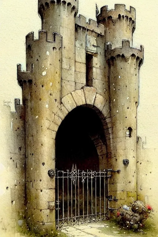 Prompt: (((((1950s castle gate . muted colors.))))) by Jean-Baptiste Monge !!!!!!!!!!!!!!!!!!!!!!!!!!!