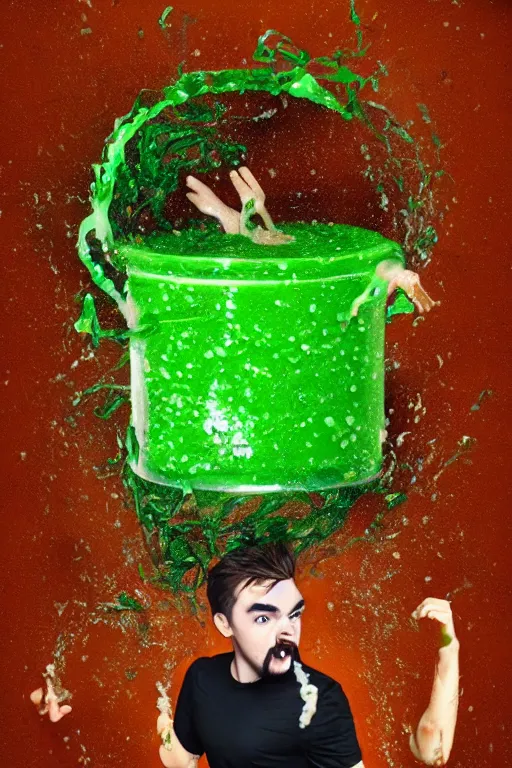 Image similar to 📷 jacksepticeye swimming in soup, made of food, head portrait, dynamic lighting, 4 k