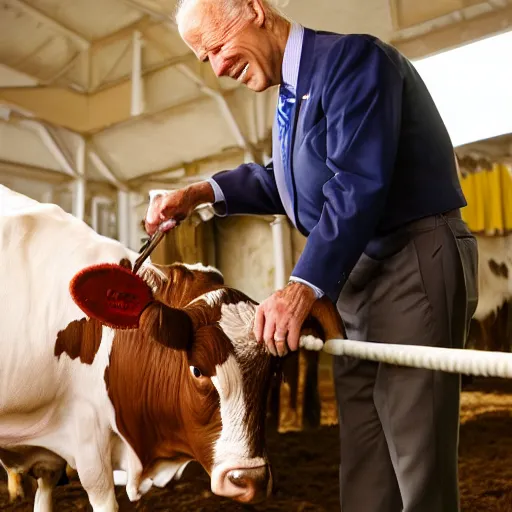 Prompt: president biden milking a cow, ultra realistic, 8 k, ultra details, highly detailed face, sharp focus