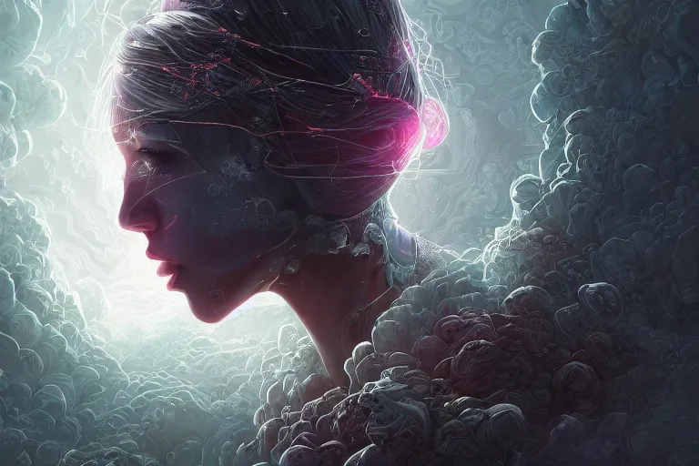 Prompt: portrait isometric drawing, Ghost of Kiev, rocky, blossoming path to heaven, female, glowing eyes, mouth shut, intricate, epic lighting, cinematic composition, hyper realistic, 8k resolution, unreal engine 5, by Artgerm, tooth wu, dan mumford, beeple, wlop, rossdraws, James Jean, Andrei Riabovitchev, Marc Simonetti, yoshitaka Amano, Artstation