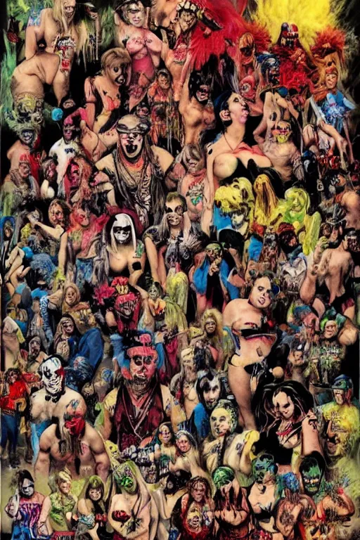 Image similar to gathering of the juggalos in the style of frank frazetta