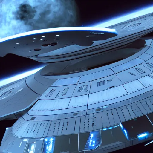Image similar to the star trek spaceship exterior realistic dramatic lighting film stills 4 k