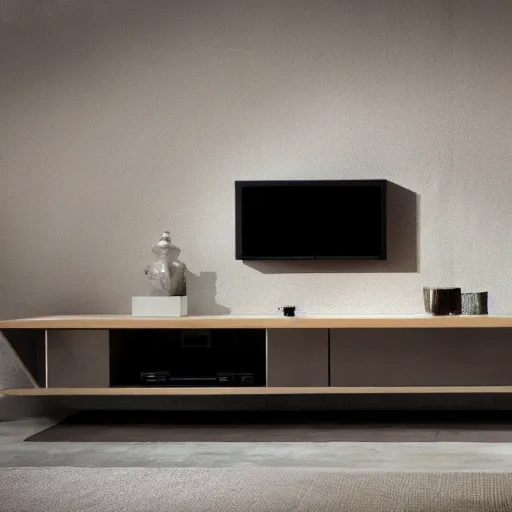 Image similar to brutalist style tv furniture, modern architecture, high resolution, minimal