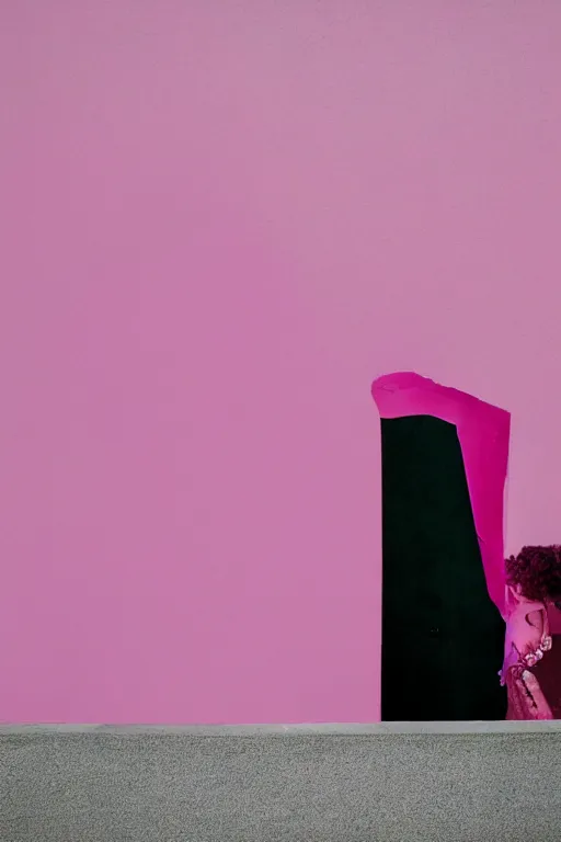 Image similar to a surreal portrait of a woman stuck in a pink wall in the style of brooke didonato, editorial fashion photography from vogue magazine, full shot, nikon d 8 1 0, ƒ / 2. 5, focal length : 8 5. 0 mm, exposure time : 1 / 8 0 0, iso : 2 0 0