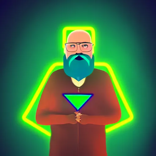 Image similar to Old mathematician with a beard holding a neon triangle in his hand , digital painting , digital art , artstation , devian art , HD , 4k