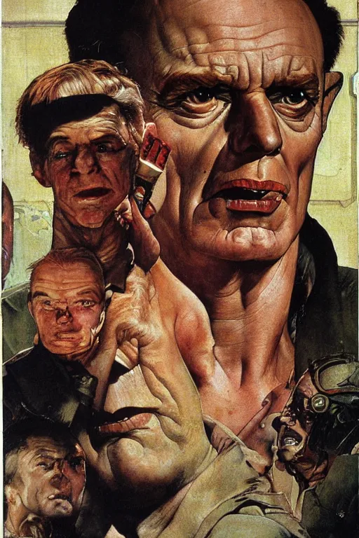 Image similar to Quaid from Total Recall painted by Norman Rockwell