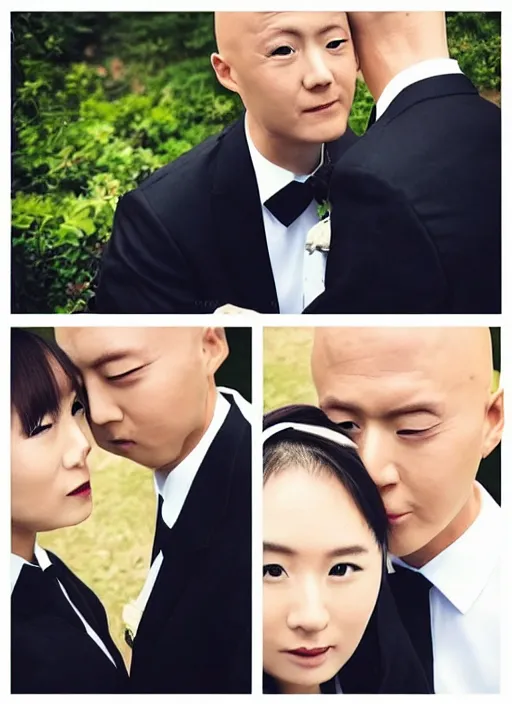 Image similar to saitama one punch man instagram couple's wedding photo shoot, closeup photo