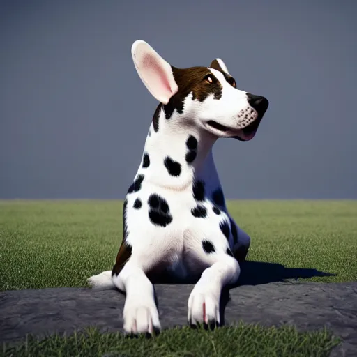 Image similar to Dalmatian and Corgi hybrid, hyper realistic, photo, octane render, 8K, cinematic