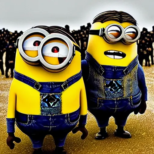 Image similar to “minions landing on D-Day, 4k, award winning”