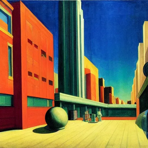 Image similar to galactic metropolis by Edward Hopper