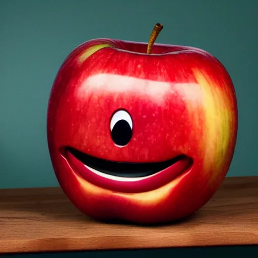 Prompt: happiest apple in the world, human face apple with wide grin, photograph