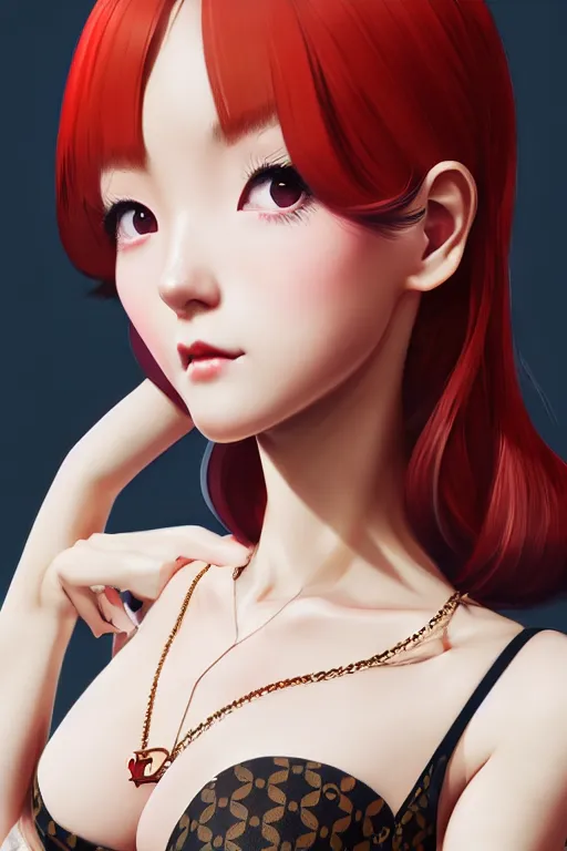 Image similar to a pin up and beautiful fashion charming dreamlke japan girl with lv jewelry, character art, art by wlop and and ilya kuvshinov, hyperdetailed, 8 k realistic, symmetrical, frostbite 3 engine, cryengine, dof, trending on artstation, digital art