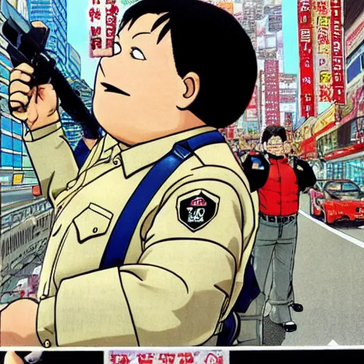 Image similar to Paul blart mall cop by Katsuhiro Otomo, and Akira Toriyama