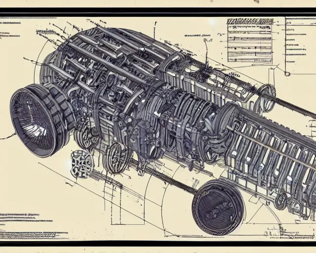 a full page of a mechanical blueprint showing a simple | Stable Diffusion