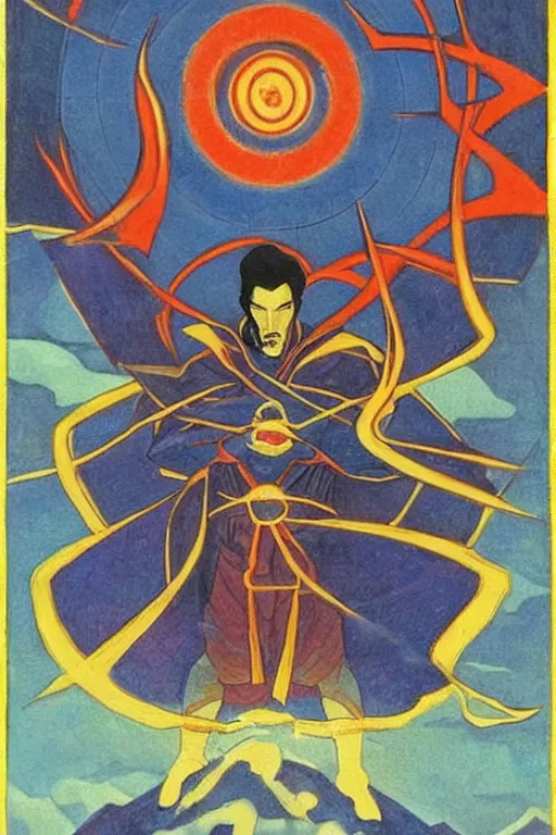 Prompt: doctor strange, marvel, artwork by nicholas roerich