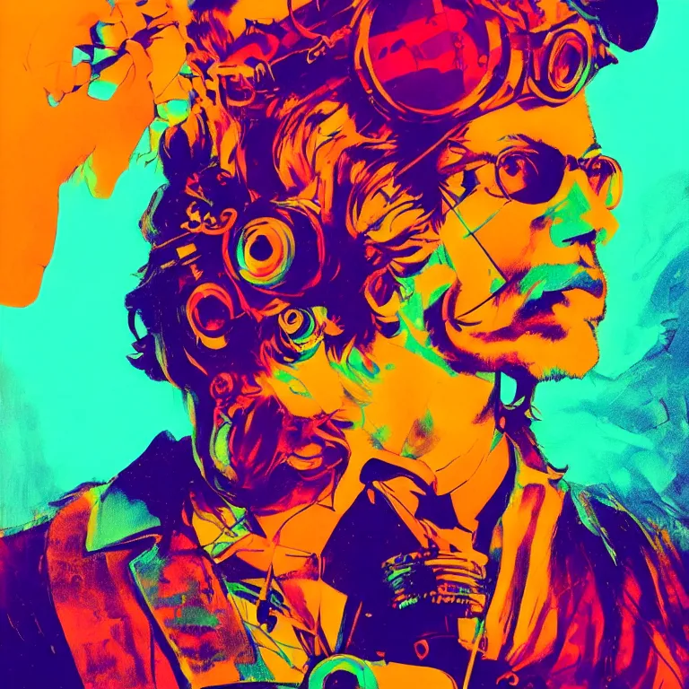 Image similar to duotone trippy 1 9 6 0 s lsd concept illustration portrait of a hippy rock musician on stage. volumetric lighting. golden ratio accidental renaissance. by sachin teng and sergey kolesov and ruan jia and heng z. graffiti art, scifi, fantasy, hyper detailed. octane render. concept art. trending on artstation.