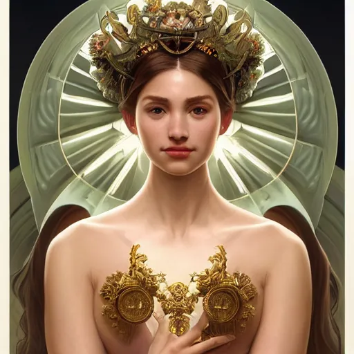 Image similar to perfectly-centered-Portrait of a gorgeous Goddess, The Perfect Human Female Specimen, intricate, elegant, super highly detailed, professional digital painting, artstation, concept art, smooth, sharp focus, no blur, no dof, extreme illustration, Unreal Engine 5, 8K, art by artgerm and greg rutkowski and alphonse mucha and loish and WLOP