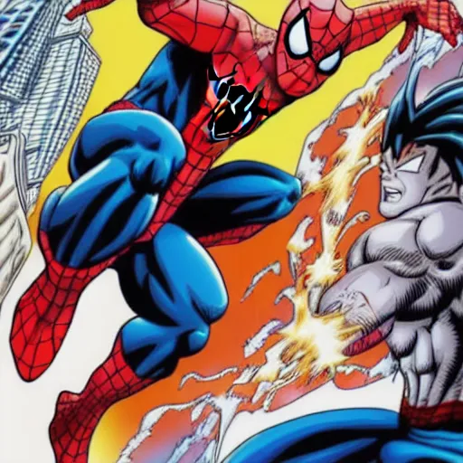 Image similar to spiderman vs goku