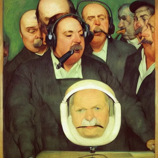 Prompt: incredulous slippery face head whiskers tusks Portrait of Rush Limbaugh walrus politico standing atop a radio station whilst wearing headphones whilst brandishing a microphone greg rutkowski edgar degas ilya repin giorgio de chirico giotto leonardo da vinci paul cezanne edward hopper norman rockwell watercolor pastel oil