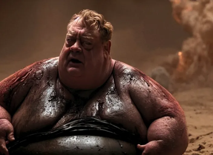 Prompt: john goodman as baron harkonnen in a black oil bath in a still from the film Dune (2021)